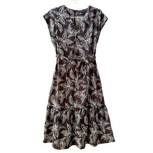 Banana Republic Brown and White V-Neck Belted Ruffled Hem Cap Sleeve Dress 6